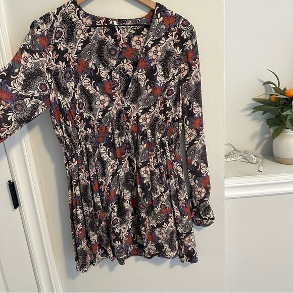 Free People Black Floral Tassel Long Sleeve Mini Dress Medium - Picture 10 of 13